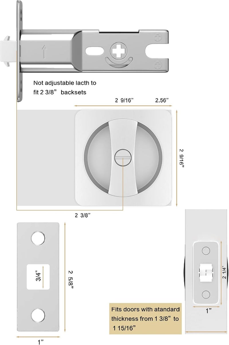 Lethato Pocket Door Hardware Silver, Pocket Door Lock, Pocket Door Latch, Brushed Nickel Contemporary Pocket Door with Privacy Lock (1 Pack, Square Rounded-Corner) - Image 2